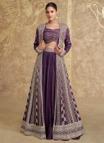 Chinnon Silk Purple Wedding Wear Embroidery Work Readymade Indo Western